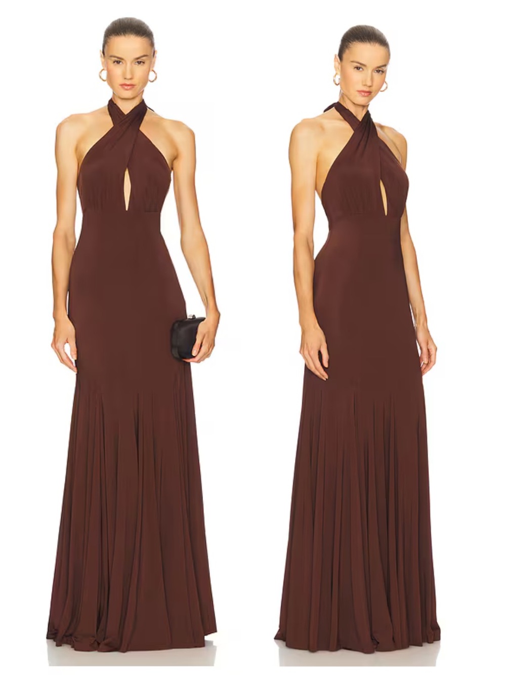 NWT Alice + Olivia Evelina Halterneck Maxi Gown Size 4 Mocha Brown $895